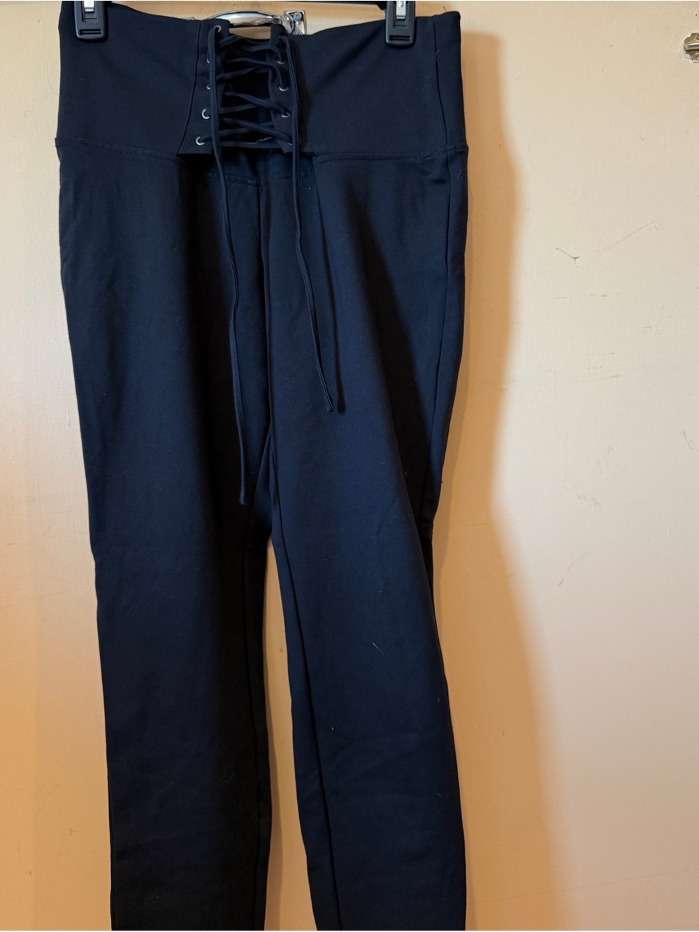 New York & Company Black Lace-Up High Waist Leggings, size M
